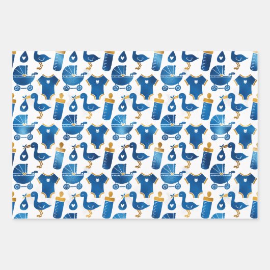 Navy Blue Gold Glitzer Kinderzimmer Muster Geschen Geschenkpapier Set (Vorderseite 2)