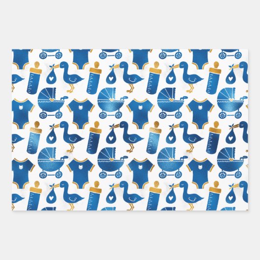 Navy Blue Gold Glitzer Kinderzimmer Muster Geschen Geschenkpapier Set (Vorderseite)