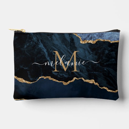 Navy Blue Gold Glitzer: Kundendefinierter Letter I Zubehörtasche (Vorderseite)