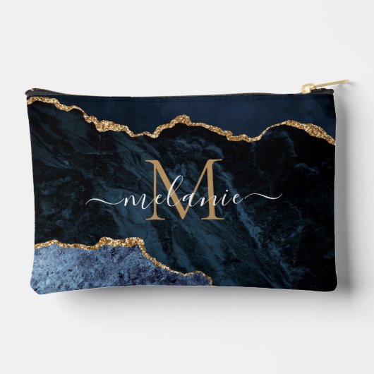 Navy Blue Gold Glitzer: Kundendefinierter Letter I Zubehörtasche (Rückseite)