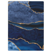 Navy Blue & Gold Glitzer Marble Agate Monogram Klemmbrett (Rückseite)