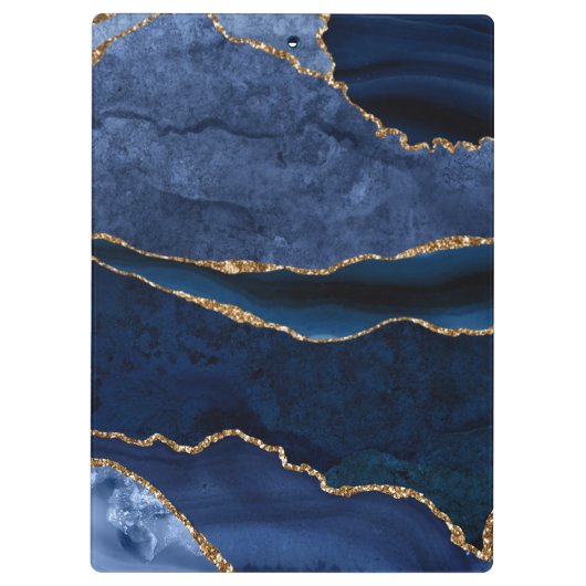 Navy Blue & Gold Glitzer Marble Agate Monogram Klemmbrett (Rückseite)