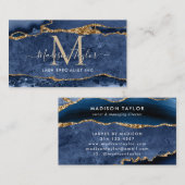Navy Blue Gold Glitzer Marble Agate Monogram Visitenkarte (Vorne/Hinten)