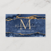 Navy Blue Gold Glitzer Marble Agate Monogram Visitenkarte (Vorderseite)