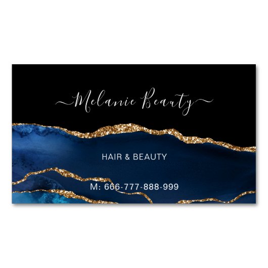 Navy Blue Gold Glitzer Marble Business Card Magnet (Vorderseite)