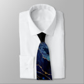 Navy Blue Gold Glitzer Marble Funkelnd Neck Tie Krawatte (Gebunden)