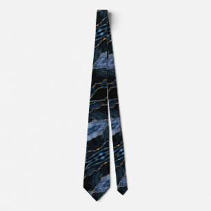 Navy Blue Gold Glitzer Marble Neck Tie Krawatte