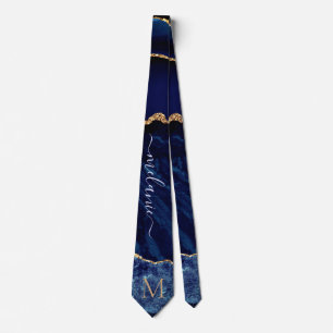 Navy Blue Gold Glitzer Marmor Letter Name Neck Tie Krawatte