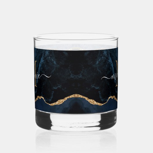 Navy Blue Gold Glitzer Marmor Name für benutzerdef Whiskyglas (Rechts)