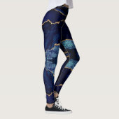Navy Blue Gold Glitzer Marmorgemone Leggings (Rechts)