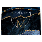 Navy Blue Gold Glitzer Monogram Your Name Gift Bag Große Geschenktüte (Vorderseite)