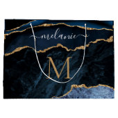 Navy Blue Gold Glitzer Monogram Your Name Gift Bag Große Geschenktüte (Rückseite)