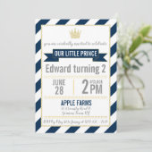 Navy Blue Gold Glitzer Prince Birthday Einladung (Stehend Vorderseite)