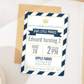 Navy Blue Gold Glitzer Prince Birthday Einladung