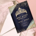 Navy Blue Gold Glitzer Princess Tiara Sweet 16 Inv Einladung<br><div class="desc">Diese glamouröse und mädchenhafte 16 . Geburtstag Geburtstagsfeier ist perfekt für das stilvolle und trendige Mädchen. Es verfügt über ein Imitat gedruckt funkelnd Gold Tiara Krone mit gesprenkelt und Spritzer Gold und silber Glitzer Staub Konfetti auf einem marineblauen verträumten metallischen Hintergrund. Es ist elegant, hübsch, luxuriös und modern; das perfekte...</div>