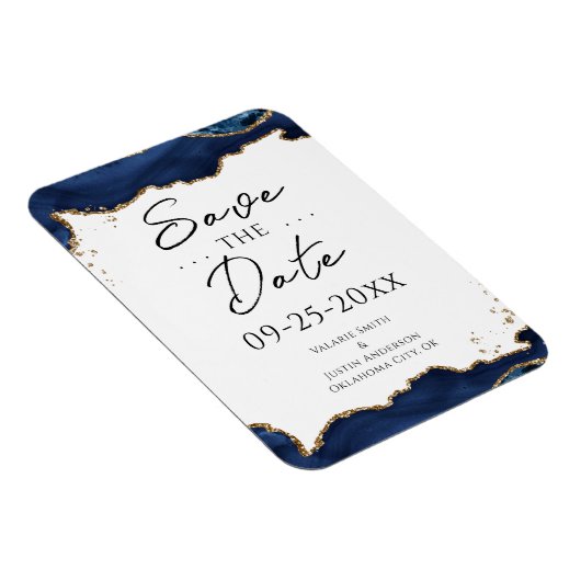 Navy Blue Gold Glitzer Save the Date Hochzeit Magnet (Rechte Seite)