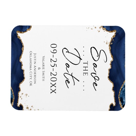 Navy Blue Gold Glitzer Save the Date Hochzeit Magnet (Horizontal)