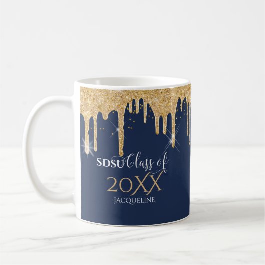 Navy Blue Gold Glitzer Tropfens High School Class Kaffeetasse (Links)