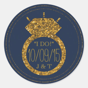 Navy Blue & Gold Glitzer Wedding Ring Stickers