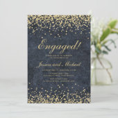 Navy Blue Gold Glitzer Wedding Verlobung Einladung (Stehend Vorderseite)