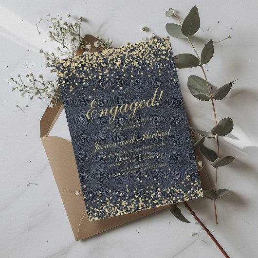 Navy Blue Gold Glitzer Wedding Verlobung Einladung