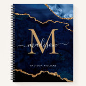 Navy Blue Gold Glitzern Agate Geode Monogram Notizblock (Vorderseite)