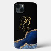 Navy Blue Gold Glitzern Agate Monogram Case-Mate iPhone Hülle (Rückseite)