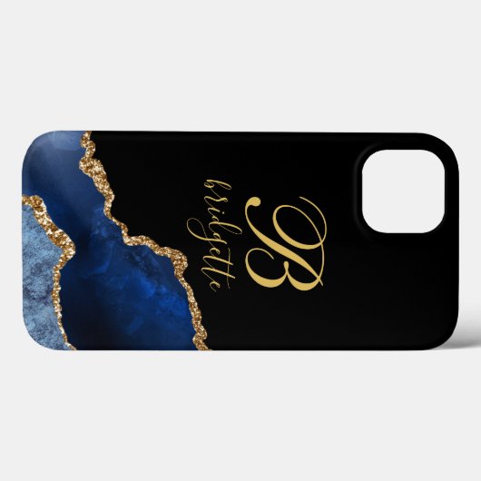 Navy Blue Gold Glitzern Agate Monogram Case-Mate iPhone Hülle (Rückseite (Horizontal))