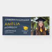 Navy Blue Gold Graduate Foto Abschluss Banner (Horizontal)
