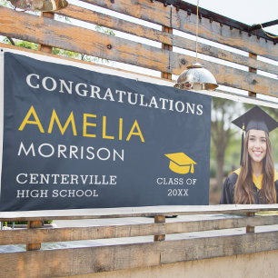 Navy Blue Gold Graduate Foto Abschluss Banner