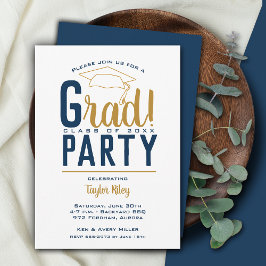 Navy Blue & Gold Graduation Party Einladung