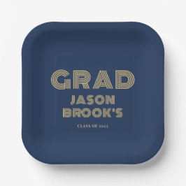 Navy Blue Gold Graduation Party Pappteller