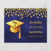 Navy Blue Gold Graduation Party Save the Date Kart (Vorderseite)