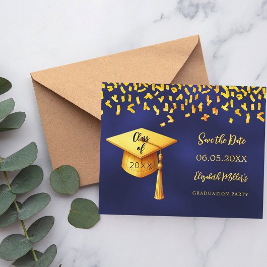 Navy Blue Gold Graduation Party Save the Date Kart