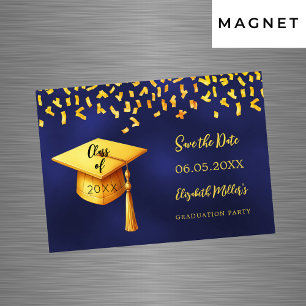 Navy Blue Gold Graduation Party Save the Date Kart Magneteinladung