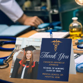 Navy Blue Gold Graduation Photo Medical School Dankeskarte