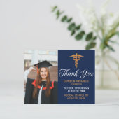Navy Blue Gold Graduation Photo Medical Thank You Postkarte (Stehend Vorderseite)