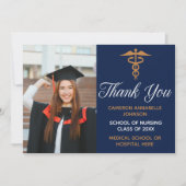 Navy Blue Gold Graduation Photo Nurse or Doctor Dankeskarte (Vorderseite)