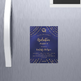 Navy Blue Gold Graduierungsparty Moderner Luxus Magneteinladung