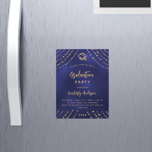 Navy Blue Gold Graduierungsparty Moderner Luxus Magneteinladung