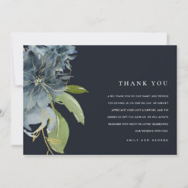 NAVY BLUE GOLD GREEN FLORAL WATERCOLOR WEDD DANKESKARTE
