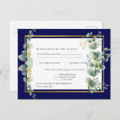 NAVY BLUE GOLD Greenery Eucalyptus Wedding RSVP Postkarte (Vorne/Hinten)