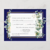 NAVY BLUE GOLD Greenery Eucalyptus Wedding RSVP Postkarte (Vorderseite)