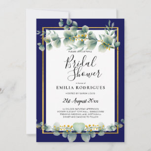 NAVY BLUE GOLD Greenery Eukalyptus BRAUTPARTY Einladung
