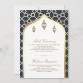 Navy Blue Gold Hanging Lanterns Muslime Hochzeit Einladung (Rückseite)