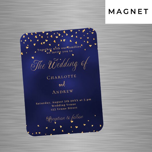 Navy Blue Gold Herzen Luxus Hochzeit Einladung Magnet