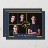 Navy Blue Gold High School Class 2024 Abschluss Einladung (Vorne/Hinten)