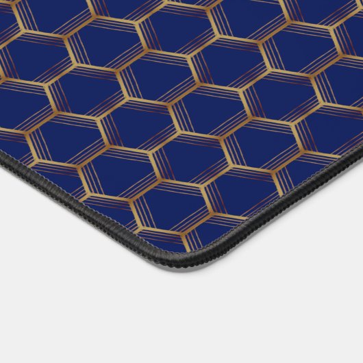 Navy Blue Gold Honeycomb Chic Geometric Gemustert Schreibtischunterlage (Ecke)