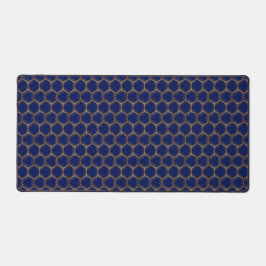 Navy Blue Gold Honeycomb Chic Geometric Gemustert Schreibtischunterlage