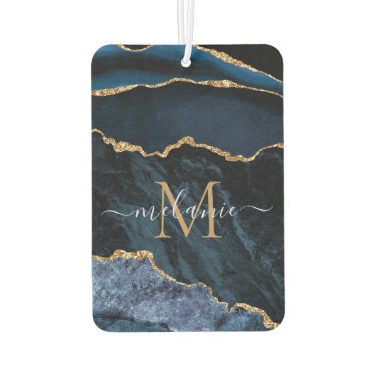 Navy Blue Gold Ihr Brief und Name Air Freshener Autolufterfrischer (Rückseite)